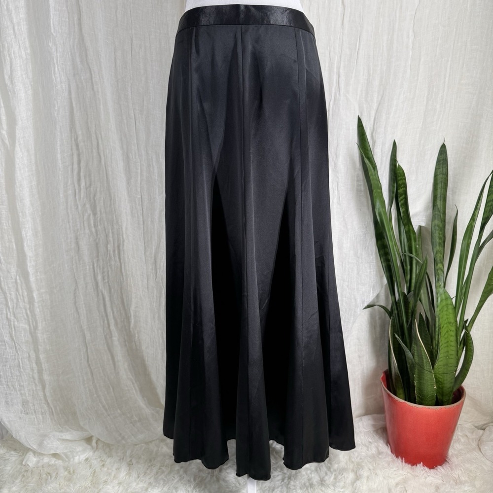 Black Bias Cut Maxi Skirt M 90s Minimalist Silky Satin Capsule Luxury Elevated